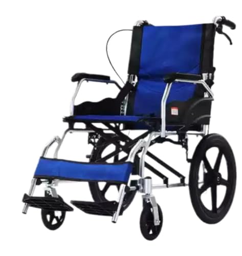介助用車いす 手動移動用車椅子 アルミニウム製軽量車椅子 人間工学に基づいたシート移動用チェア 移動介護用車椅子 持ち運びが容易 (【アルミニウム合金】16インチソリッドホイール-ブルーシートタイプ)