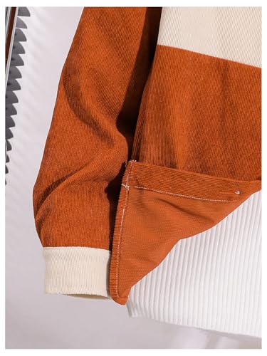 Image of Floerns Boy's Corduroy Collar Colorblock Long Sleeve Shacket Jacket Patchwork Pockets Woven Button Down Shirt