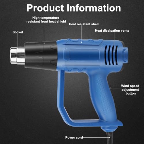 2000W Heat Gun 140℉~1112℉ (60℃~ 600℃) Heavy Duty Hot Air Gun with 3 Nozzles, 2 Speed Settings, Soldering Heat Gun Kit for Crafts, Wrap, Shrink Tubing, Paint Stripping - Thumbnail 6