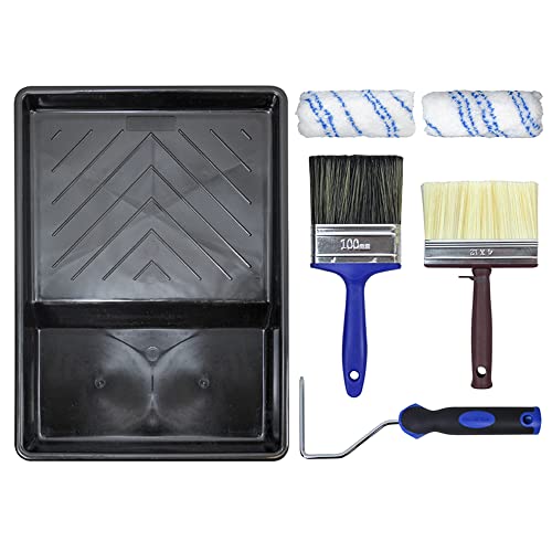 Faithfull FAIRKITWOOD Exterior Woodcare Paint Brush & Roller Kit: Sheds, Fencing, Decking, Blue/Black