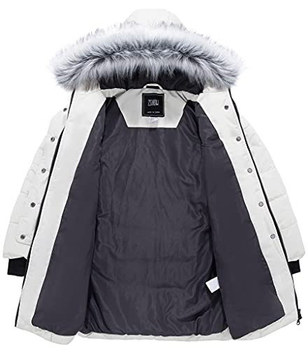 Zshow Girls' Hooded Winter Coat Warm Thicken Quilted Puffer Jacket Mid-Length Parka(Creamy White,8) #TOP2