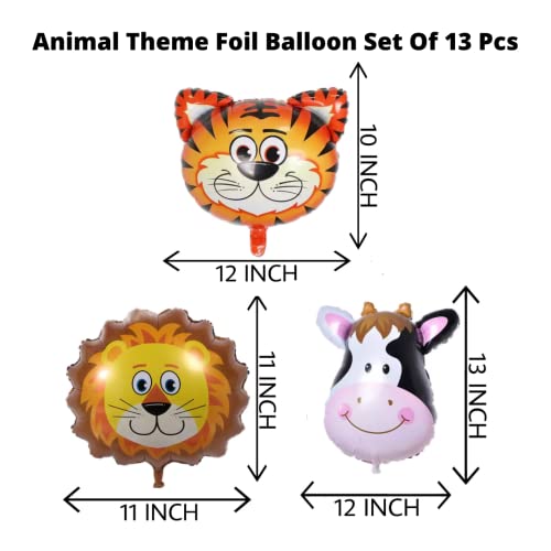 Image of Party Decorz Jungle /Safari /Zoo Animal Theme Foil Balloon Set Of 13 Pcs (3pcs Animal Small Foil Balloon+10 pcs Printed Latex Balloon) For Kids Safari /Zoo /Jungle Animal Theme Birthday Party Decoration