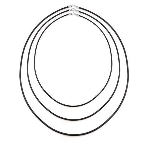 Collier en caoutchouc noir et argent avec 3 longueurs interchangeables pour pendentif