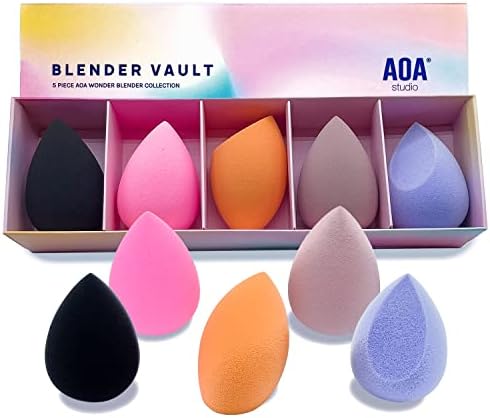 AOA Studio Beauty Makeup Sponge Blender Multiple Combo Set for Gift Makeup Blender Latex Free and High Definition set of 5 For Powder Cream and Liquid