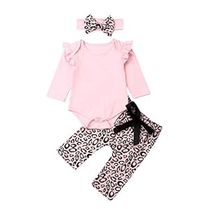 Geagodelia Babykleidung Set Baby Mädchen Langarm Body Strampler + Leopard Hose + Stirnband Neugeborene Kleinkinder Warme Babyset Kleidung