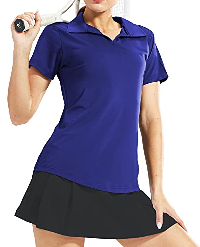 Image of MIER Women's Golf Polo Shirts Collared V Neck Short Sleeve Tennis Shirt, Dry Fit, Moisture Wicking