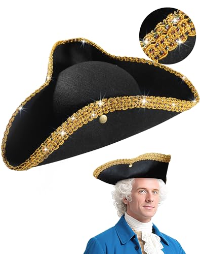 TideTaho Pirate Colonial Tricorn Hat - Sturdy Box Packaging - Revolutionary War George Washington Founding Father Costume