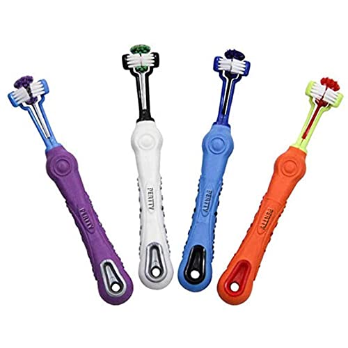 Orgrimmar 4 Pcs 3-Sided Pet Toothbrush Dog Cat Mouth Dental Teeth Care