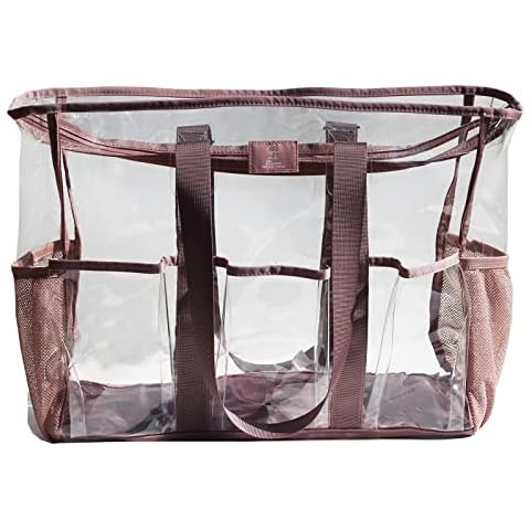 ESVAN Utility Clear Tote Bag with 5 Exterior Pockets Stadium Approved Perfect Gifts for Work,Teachers,Beach Cover