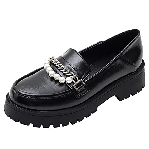 JOEupin Women's Chunky Heel Loafers Platform Patent Leather Chunky Loafers