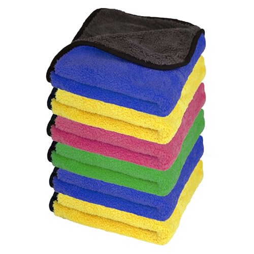 Image of Autofy 500GSM - 40cm x 60cm - [Pack of 6] - Microfiber Cloth Double Sided Microfiber Cloth for Car Lint Free Super Soft Plush Car Cleaning Cloth Sueded Edges for Scratch Free Car & Bike Cleaning