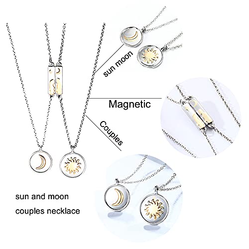 Jemant Moon And Sun Necklace For Couples Matching Engraved Star Moon Men Women Kiss Gold Silver Sun Moon Necklace Couple Set For Him And Her Boyfriend And Girlfriend Valentine's Day Gift (Silver) #TOP4
