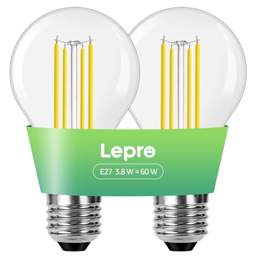 Lepro Energieklasse A E27 LED Warmweiss, 3.8W 806 Lumen Glühbirne E27, A60 Led Birne, 2700 Kelvin Warmweiß, 300° Abstrahlwinkel Energiesparlampe, ersetzt 60W Leuchtmittel, 2 Stück