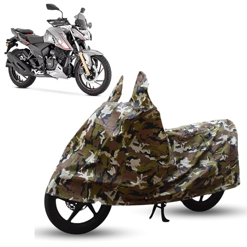 Image of Sulfar Bike Cover for TVS Apache (RTR 200 4V) | Waterproof, Dustproof & UV Protected | All Weather Two Wheeler Cover (Army Green) New 2026 Variants