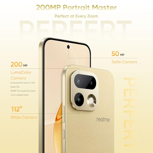 Image of realme 16 Pro 5G Smartphone 8+128GB Master Gold, 144Hz AMOLED Display, 7000mAh Battery, 80W SuperVOOC, 200MP Primary Camera 50MP Front Camera, MediaTek 7300-Max Processor, IP69
