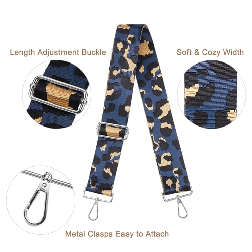 Image of uxcell Purse Strap Replacement, 31-51inch Adjustable Polyester Leopard 2inch Wide Crossbody Shoulder Strap for Handbag Guitar(Dark Blue, Silver Buckle)