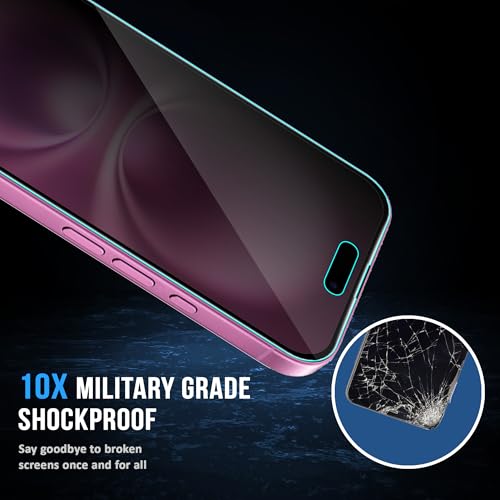 Image of ArmourPro Privacy Tempered Glass for iPhone 16 Plus, iPhone 15 Plus, Anti Spy Anti Peeping Screen Protector, Edge-to-Edge Full Coverage, 9H Hardness with Cable Protector | Black