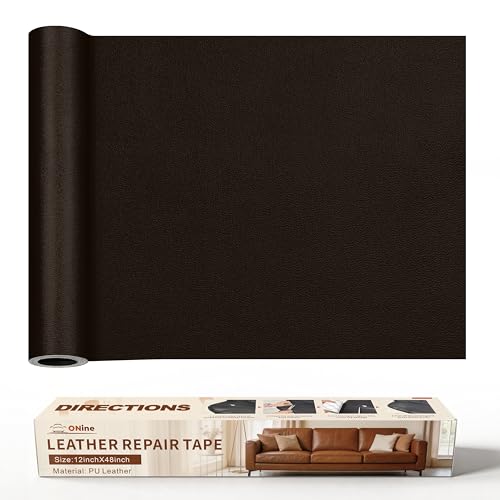 Image of ONine Leather Repair Patch,Leather Repair Tape, 12 x 48 inches Leather Repair Patch for Furniture,Vinyl Repair Kit,Leather Couch Patch,for Sofas, Furniture, Car Seats(Dark Brown-Fine Grain)