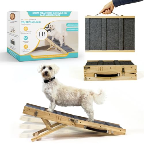 Home Blade Rampa para Perros Pequeños Plegable – Escalera para Perros Pequeños con Base Antideslizante Rampa para Cama Perro pequeño de Madera Abedul 4 Alturas Ajustables – Escalera Perro 15 kg MAX