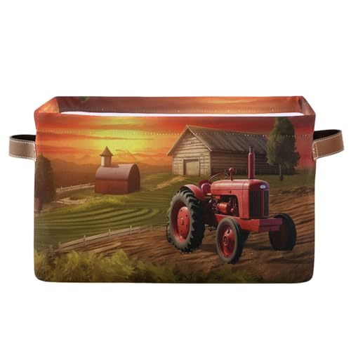 Emelivor Farmhouse House Tractor Storage Basket Bins Sturdy Storage Organizer Bins Laundry Basket with Handles for Playroom Living Bed Room Office Clothes Nursery,1 pcs