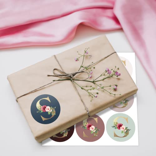 Mobiusea Creation Monogram Stickers| Gold Foil | Initial Envelope Seals Letter S | 9 Chic Color Assortments | Wedding Monogram Stickers| 1.4 Inch | 90Pcs Floral Envelop Stickers Seals #TOP7
