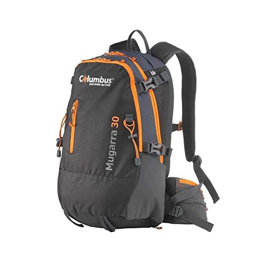 COLUMBUS Mochila Mugarra 30 Mochila de Senderismo Ajustable, con Flujo de Aire en la Espalda. Incluye Funda para la Lluvia. Capacidad 30 L en Color Negro con Detalles en Naranja