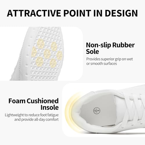 Rominz Women's White Tennis Shoes Fashion PU Leather Sneakers Lightweight Casual Walking Shoes for Unisex3