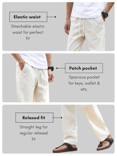 Image of Linen Pant for man | Loose Fit Trouser for Men | Elastic Waist with Drawstring | Perfect for Casual Wear | Lightweight Breathable Fabric | Straight Fit & Side Pocket