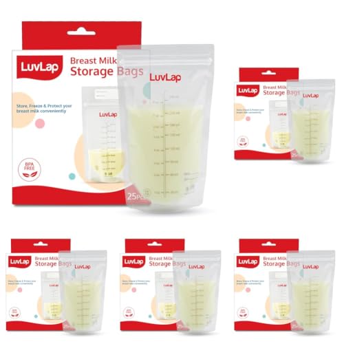 Image of LuvLap Baby Breast Milk Storage Bags 240 ml (Pack of 125), BPA Free BPA Free Leak Proof Zip Lock Disposable Milk Freezer Bags for Breast Feeding