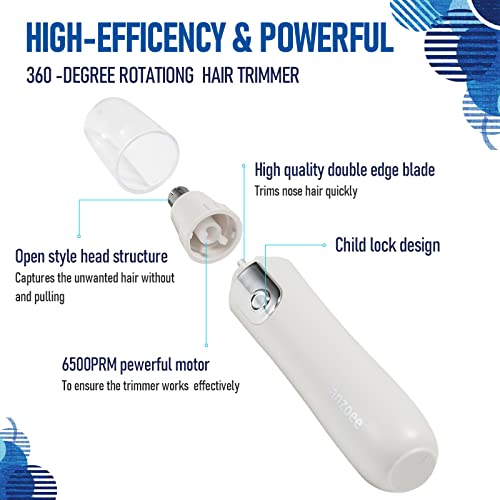 2022 Upgraded Nose Hair Trimmer ,Nose Ear Trimmer For Men Women , Eyebrow And Facial Hair Removing Trimmer Clipper, Battery-Operated Dual- Edge Blades , Hair Trimmer With Waterproof (White) #TOP3