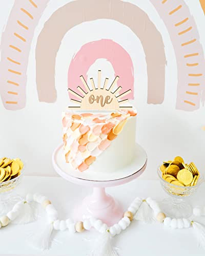 Huray Rayho Sun One Cake Topper 1St Birthday Cake Decorations First Trip Around The Sun Laser Cutting Engraving 6.3'' X 7'' Sunshine Wooden Cake Smash Photo Booth Props Oh You Are My Sunshine #TOP5