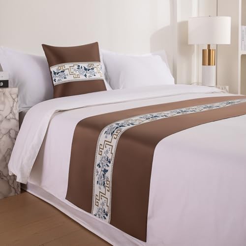 Chemin de lit de style chinois jacquard de luxe marron king size