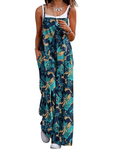 YESNO Women's Summer Boho Casual Jumpsuits Wide Leg Overalls Floral Print Baggy Rompers with Pockets PZZCR