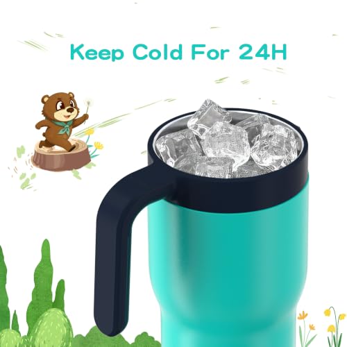 Image of OISIZ 14oz Kids Tumbler with Straw Lid & Handle,Kids Cup with Animal Accessory for School,Kids Water Bottles with Dust-proof Cover,Leakproof Bottles,316 Stainless Steel,Keep Cold 24 Hours-dark green