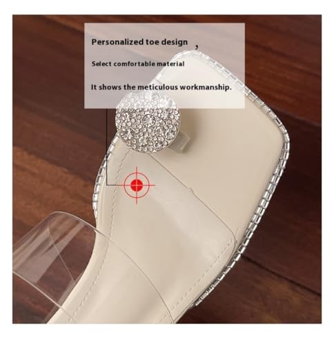 Geerta Clear Strap Toe Ring Sandals for Women - Low Heels Mules with Sparkly Diamond Decors, Comfortable Dressy Shoes for Parties Weddings Cruises Summer Vacations4