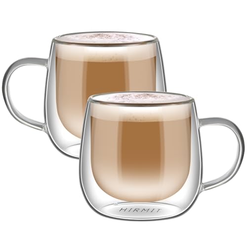 CMXING Doppelwandige Latte Macchiato Gläser Set 2er Set 300ML Kaffeeglas Teegläser mit Henkel Borosilikatglas Kaffeetassen Glas für Cappuccino,Tee,Sodawasser,Milch,kaltes Getränk