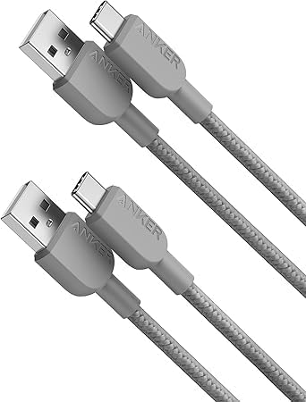 USB-A to USB-C Cable (3 ft, Braided) Silver 2Pack