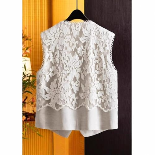 Chaleco de verano mujer de cintura alta con encaje jacquard estilo francés 3