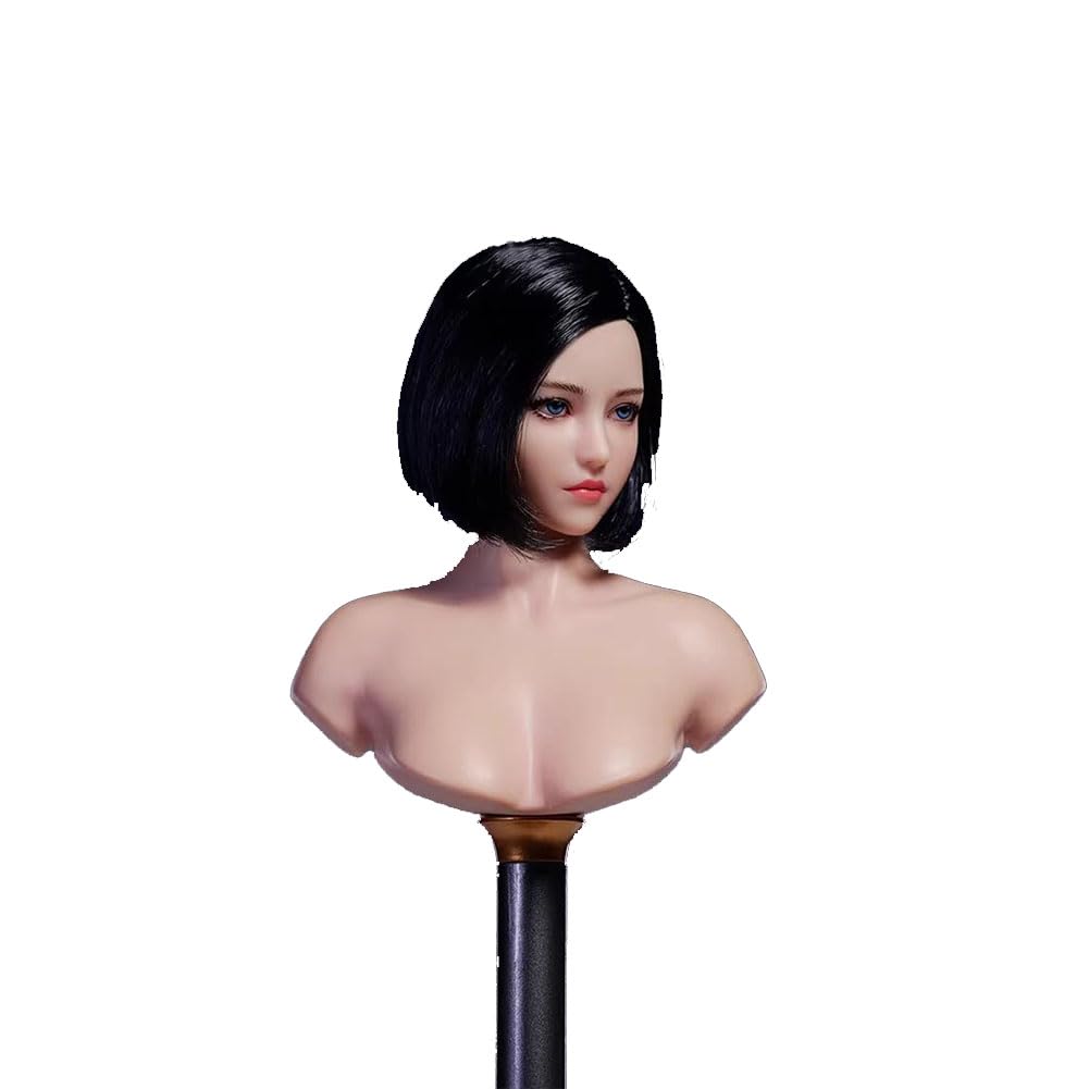 Tête de femme 1/6 pour figurine Phicen de 30 cm avec cheveux courts noirs