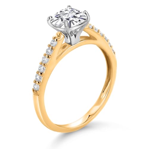 Gem Stone King 10K Yellow Gold 8MM Cushion Cut White Moissanite and White Lab Grown Diamond Engagement Ring For Women (2.58 Cttw, Available In Size 5, 6, 7, 8, 9)4