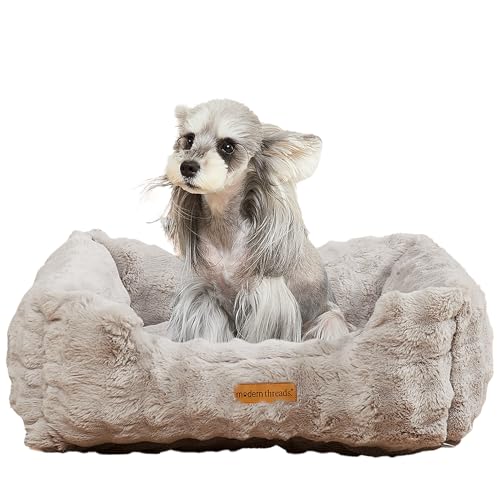 Image of Modern Threads Brushed Long Pile Rabbit Fur Cuddler Dog Bed, Bolstered Supportive Sides, Calming Nest Design, Removable Washable Cover, Bed for Small to Medium Dogs, Stone, (24 inch L x 20 inch W x 8 inch Th)