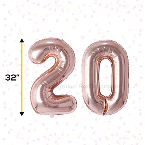 Image of Rozi Decoration 32 inch Inch Rose Gold 20 Number Foil Balloons Pack of 2 Numbers | 20th Anniversary Decoration Items | 20 Birthday Balloon 32 Inch