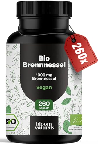 Bio Brennesselkapseln Hochdosiert 260 vegane Kapseln 1000 mg Brennnessel pro Tagesportion aus kontrolliert biologischem Anbau produziert in Deutschland