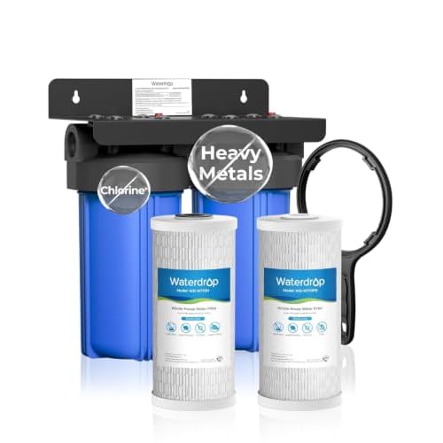 Waterdrop WHF21-PBH 2-Stage Whole House Water Filter System, Highly Reduces Mercury, Lead, Iron, Manganese, Chlorine for Well/City Water, with Heavy Metal Sediment Filter, 5 Micron, 1" Inlet