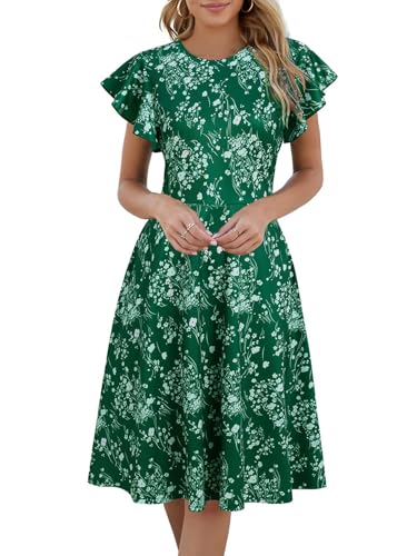 Image of MSLG Women's Fit and Flare Ruffle Short Sleeves Dresses Work V-Back Cocktail Semi Formal A Line Dress with Pockets 842