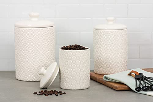 Image of 10 Strawberry Street Embossed Ceramic Kitchen Canister Set, Set of 3, Hampton White