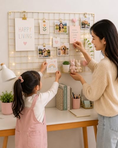 Image of Steel Photo Collage Grid Frame, Basket & Tray| Photo frame grid DIY Mesh Wire Frame | Basket | Tray for Wall Decor, Home Living Room & office (01-Grid, 01-Basket, 01-Tray) | White