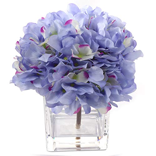 Larksilk Artificial Hydrangea Flower Arrangement Set in Vase | Gorgeous Blue Silk French