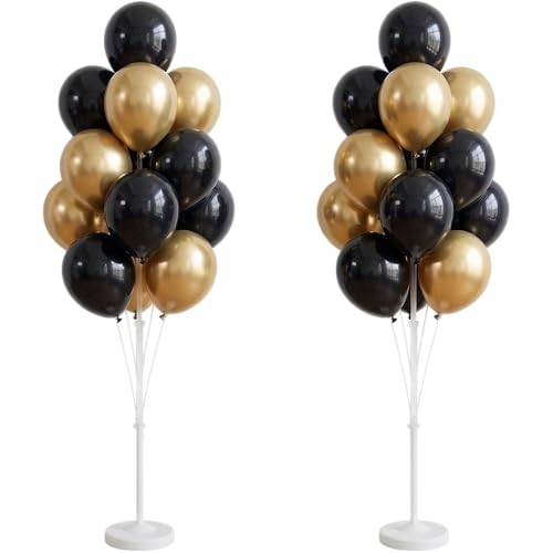 Image of Balloon Column Kit for Floor-Balloon Columns with Stand, Base and Pole,Balloon Tower Backdrop Decoration for Wedding, Baby Shower, Birthday Party, or Bachelorette Parties (Black Gold)