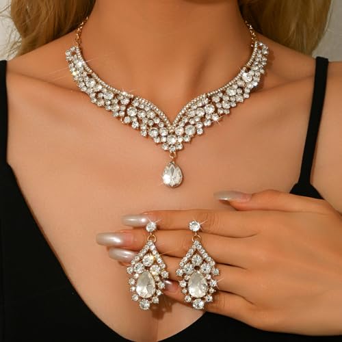 Image of Shning Diva Fashion Stylish Crystal Jewelllery Set for Women | Statement Necklace with Matching Teardrop Earrings | Luxury Elegant Wedding Party Choker Jewelry